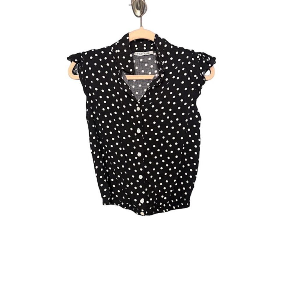 Vertiche Fitted Button Down Women's Top (S/M) Capped Sleeve Polka Dot Preppy